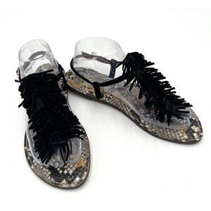 Sam Edelman Gela Black Suede Leather Fringe Sandals Women's Size 8.5 Summer